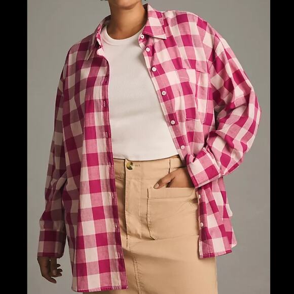Maeve Tops - Antropologie MAEVE The Bennet Buttondown Shirt Buffalo Check Pink Combo Medium
